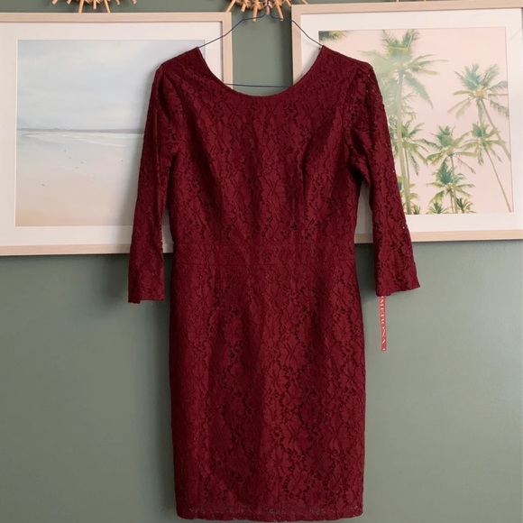 Merona Dresses & Skirts - Burgundy Lace Midi Dress